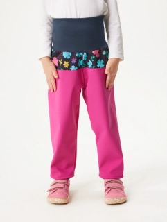 Batolecí softshellové kalhoty Unuo s fleecem Basic Fuchsiová Kytičky