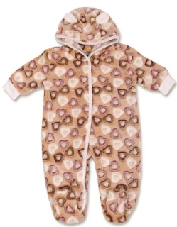 Flaušový overal Srdíčka béžovohnědá Baby Service