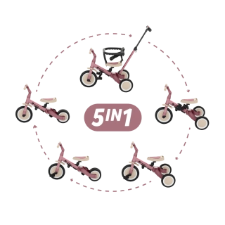 PETITE&MARS Tříkolka multifunkční 5v1 Turbo Dusty Rose