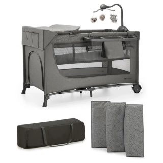 KINDERKRAFT Postýlka cestovní Joy 2 s doplňky Dark Grey