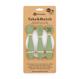 PETITE&MARS Set 3 ks silikonových tréninkových lžiček Take&Match Sweet Pea 6m+