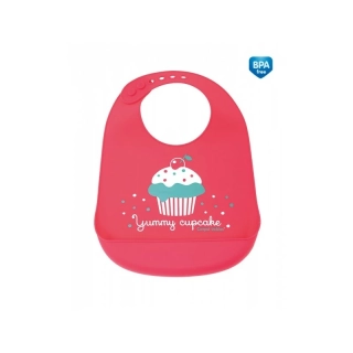 Silikonový bryndák s kapsou Cupcake Canpol babies růžový
