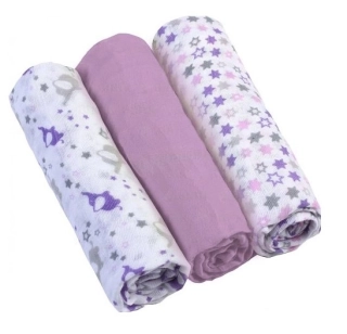 Dětské mušelínové pleny, BabyOno, Super soft, lila 3 ks v dárkovém balení