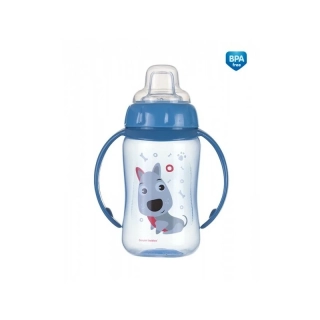 Canpol babies Tréninkový hrníček CUTE ANIMALS se silikonovým pítkem a úchyty 320ml modrý
