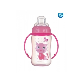 Canpol babies Tréninkový hrníček CUTE ANIMALS se silikonovým pítkem a úchyty 320ml růžový