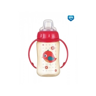 Canpol babies Tréninkový hrníček CUTE ANIMALS se silikonovým pítkem a úchyty 320ml červený