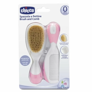 Chicco hřeben a kartáč přírodní růžový