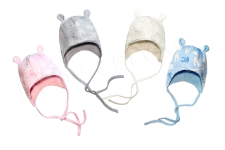 Kojenecká dvouvrstvá zavazovací čepička s oušky Zajíci Baby Service