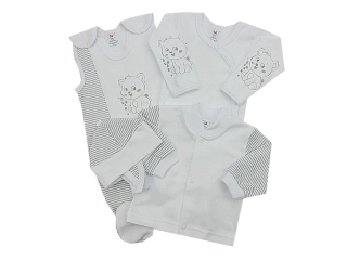 4-dílná soupravička do porodnice Exlusiv bílá šedé pásky medvídek bear