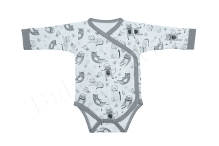 Body dlouhý rukáv zavinovací Kočky Baby Service šedé velikost 56