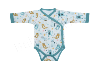 Body dlouhý rukáv zavinovací Kočky Baby Service modré velikost 56