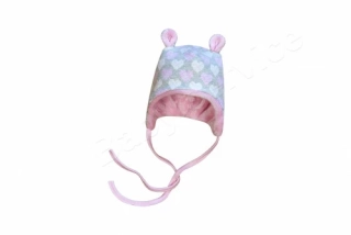 Kojenecká podšitá zavazovací čepička s oušky wellsoft Srdíčka Baby Service velikost 56