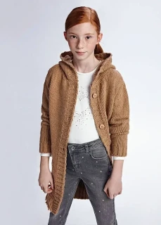 Dívčí pletený cardigan s třásněmi 7357-80 velbloudí hnědá